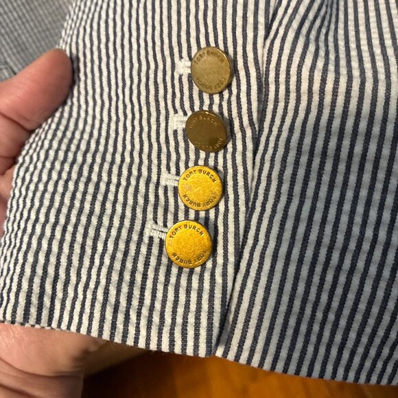 Tory Burch Women's Blue White Striped Blazer XL - Picture 6 of 9